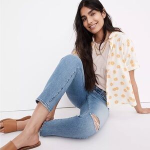 Madewell High Rise Slim Boyjean Light Wash Distressed Jeans
